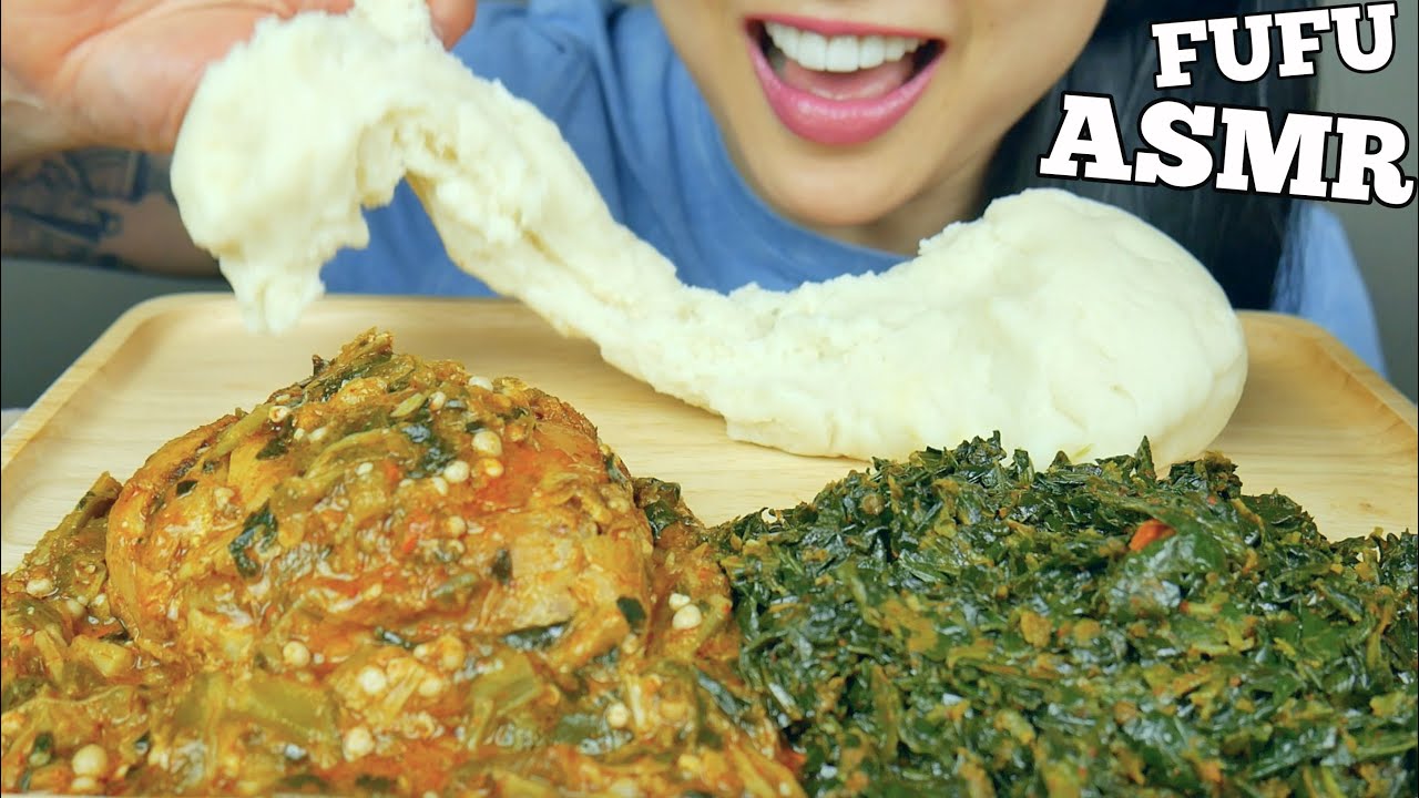 ASMR FUFU, EFO RIRO AND OKRA SOUP (EATING SOUNDS) NIGERIAN FOOD NO TALKING | SAS-ASMR