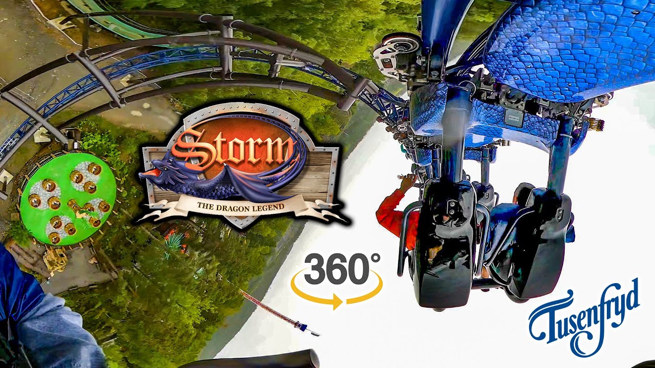 VR 360 Storm   The Dragon Legend Roller Coaster On Ride Back Seat POV TusenFryd, Norway 2023 08 09