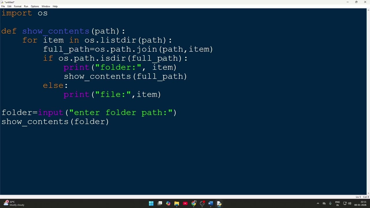 Python Program to Display Directory Contents Recursively | VTU Q12 | 1BPLC105B