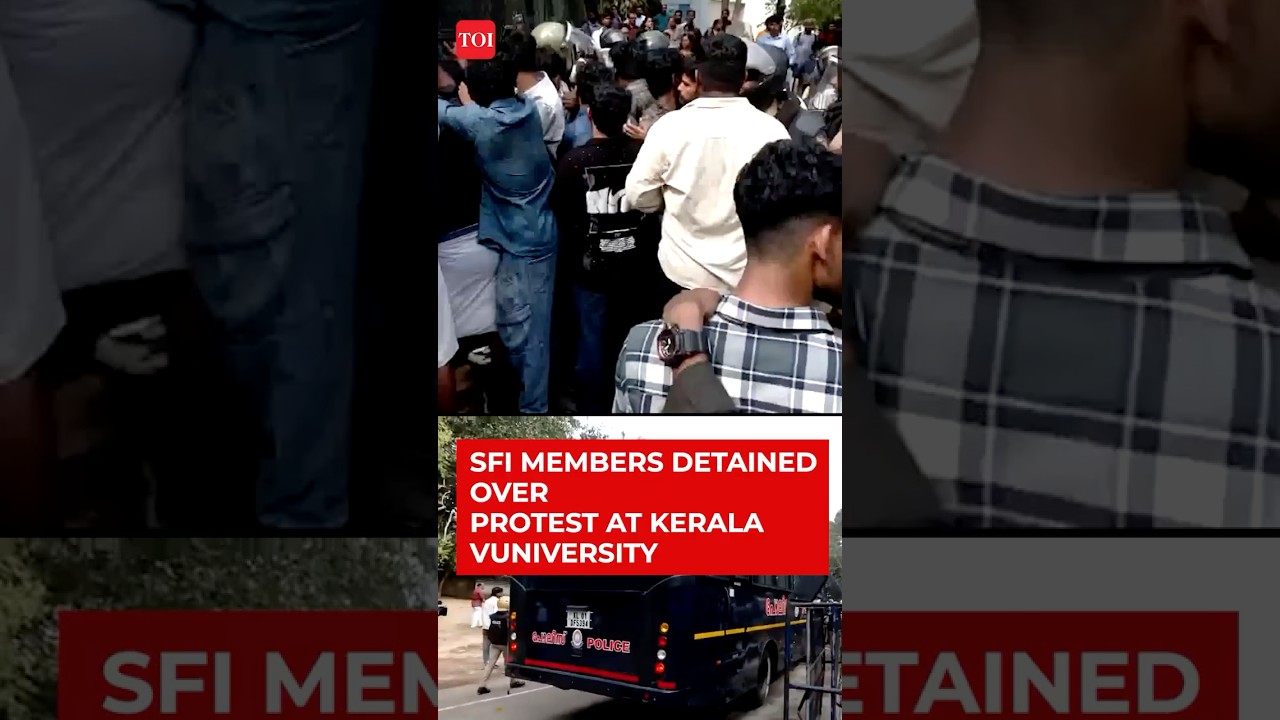 Kerala Police detain SFI members during protest at University of Kerala campus