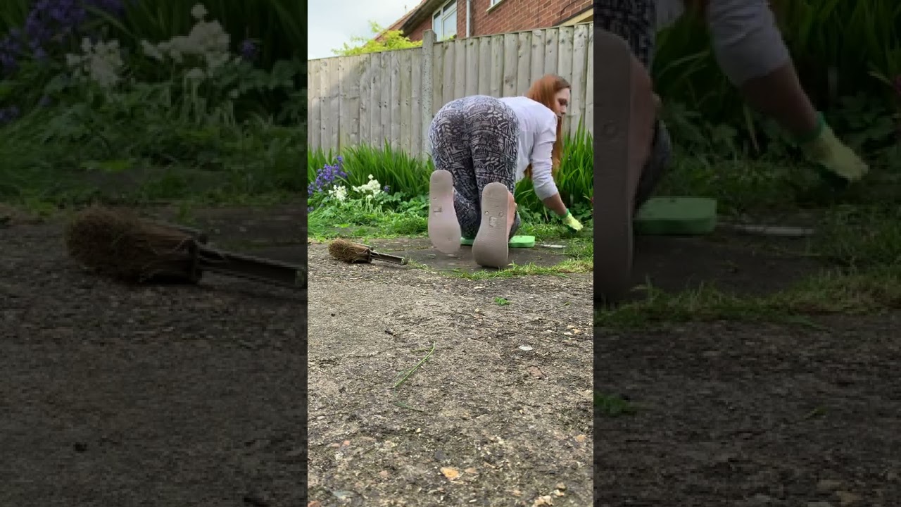 Garden with me ASMR de weeding trimming and sweeping in flipflops