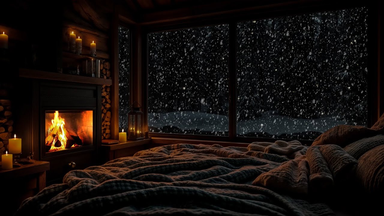 🔴Quiet Winter Night Cabin  🔥Warmth by the Hearth ❄️ Crackling Fire and a Peaceful Snowy View