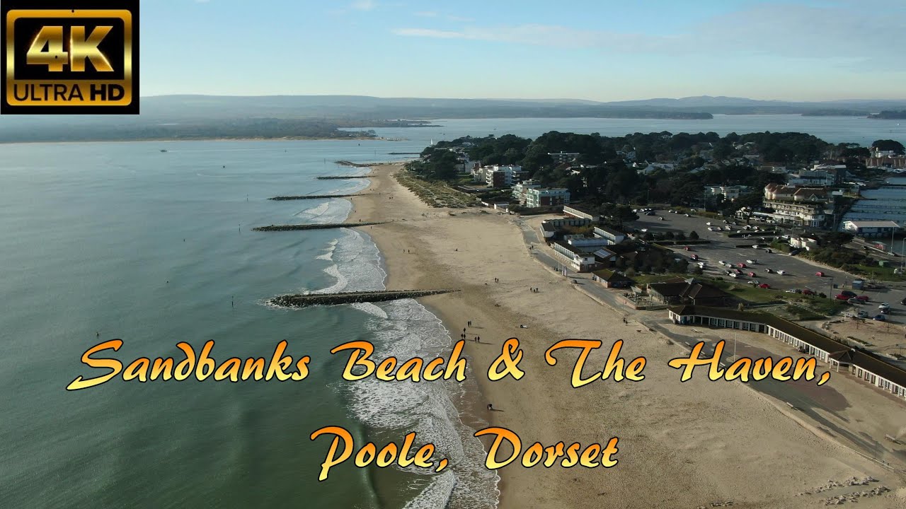 Sandbanks Beach & The Haven, Poole, Dorset, UK By Drone - 4K