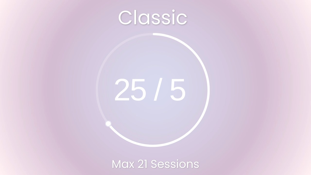Classic Pomodoro 25/5 ⭐ | Soft Lavender Dream Whisper 💜 21 Sessions | #E6E6FA #D8BFD8 #F8F8FF
