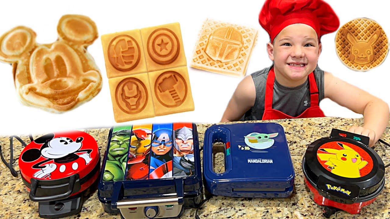 Making Cool Waffles with Caleb and Dad! Caleb LEARNs to COOK Waffle Breakfast with Mom!