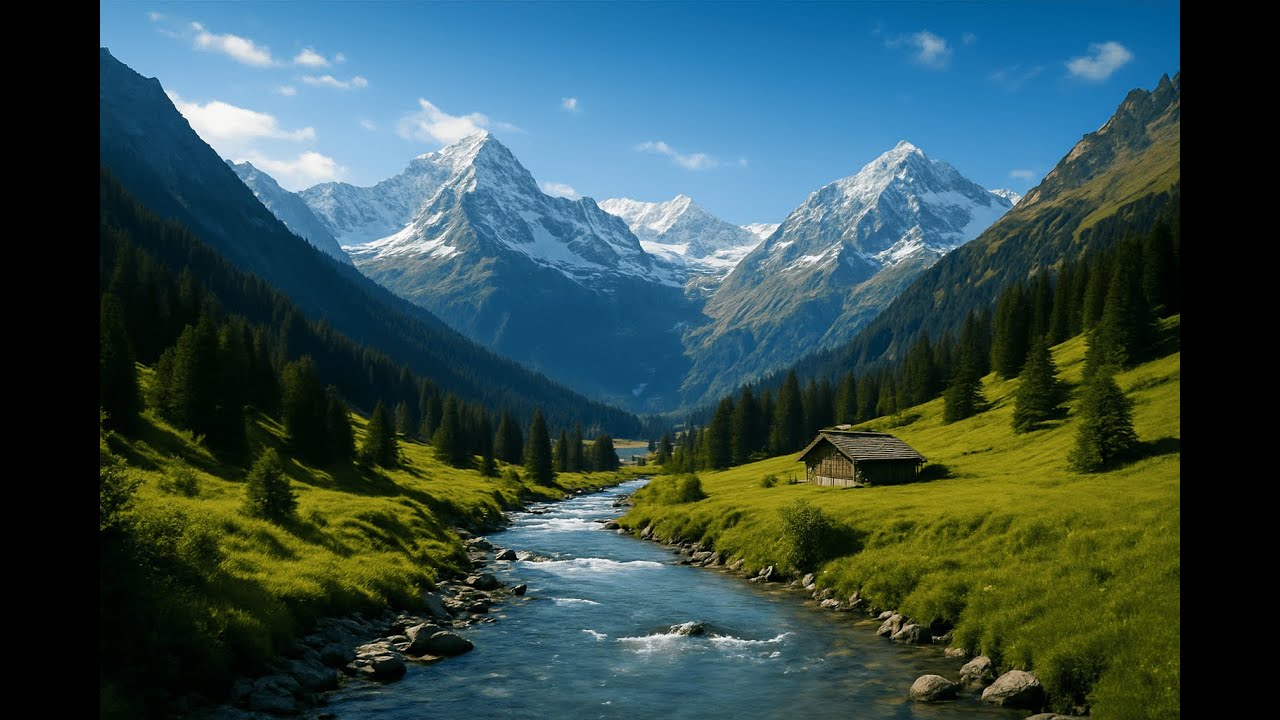 Alpine Paradise • Flowing River, Snowfall & Peaceful Vibes• Soothing River + Gentle Snow & Flowers
