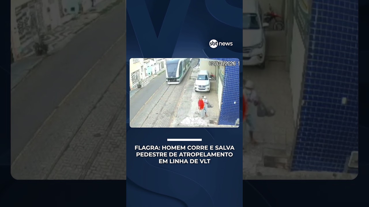 Flagra: Homem corre e salva pedestre de atropelamento em linha de VLT | #SBTNot&iacute;cias