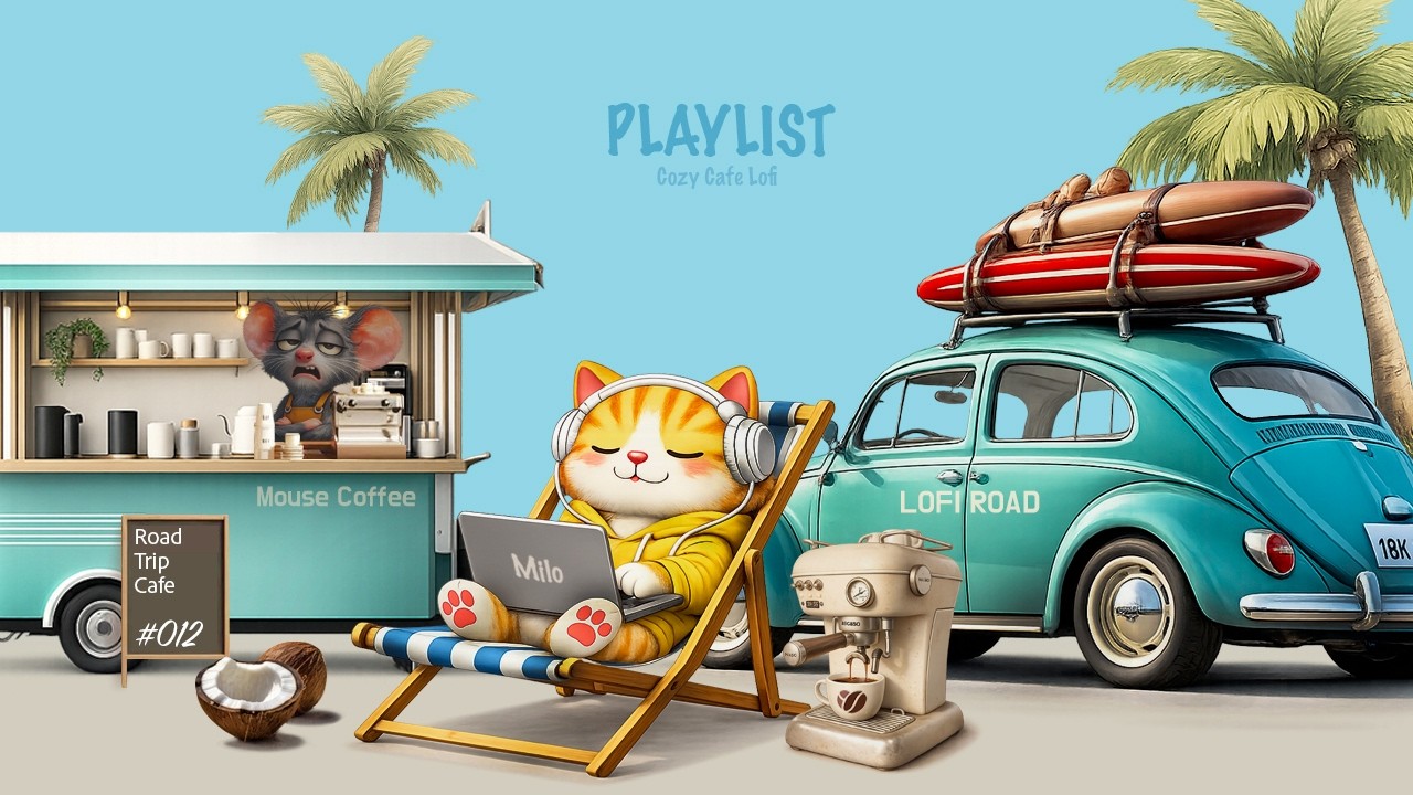 Road Trip Cafe Lofi 2 Hours (No Lyrics) | Cozy Travel Coffee Shop