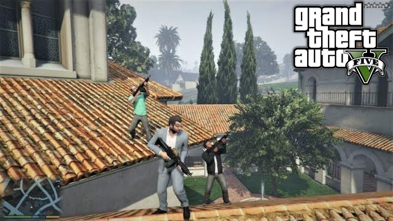 GTA 5 - Franklin, Michael and Trevor's Five Star Escape From ROCKFORD HILLS CHURCH # 79