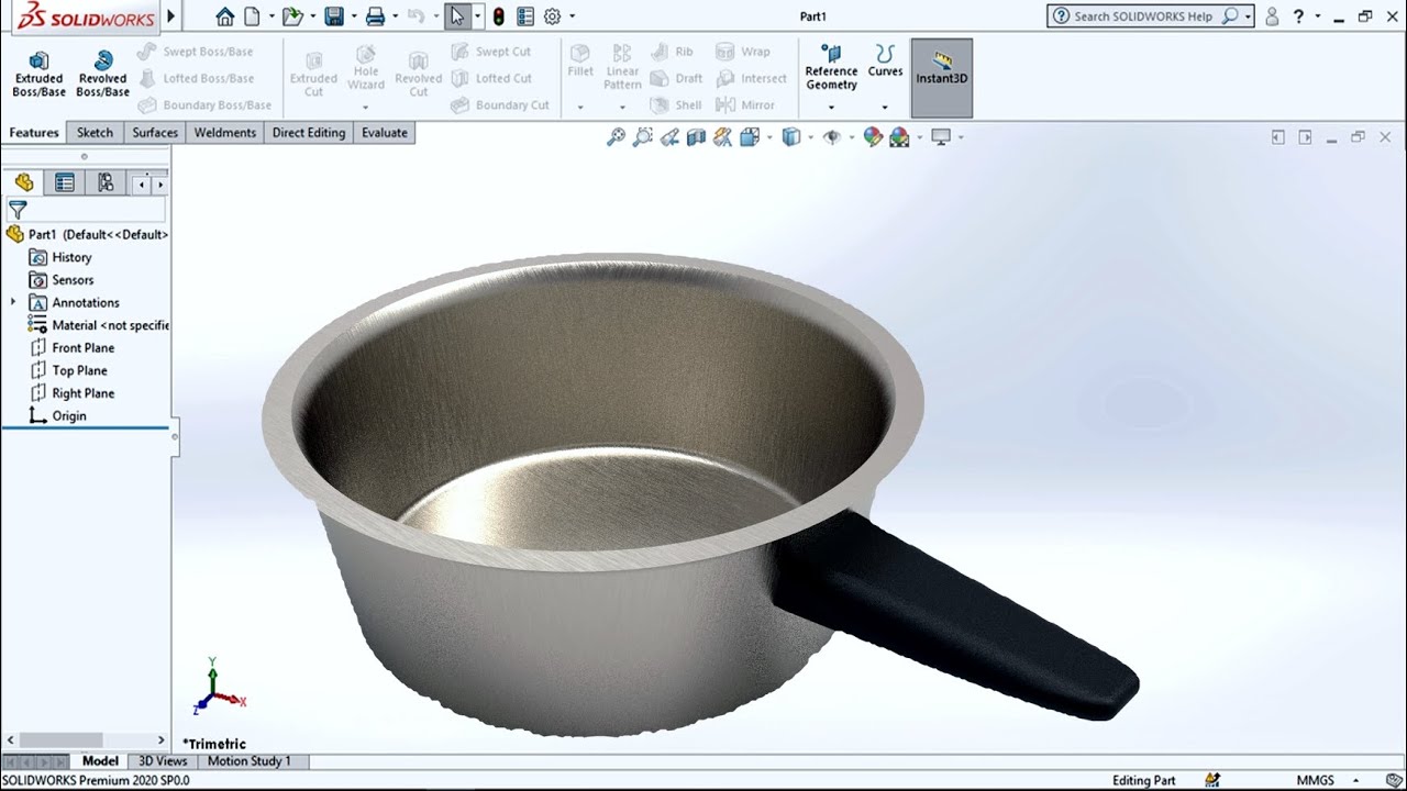 solidworks cooking  pan design tutorial