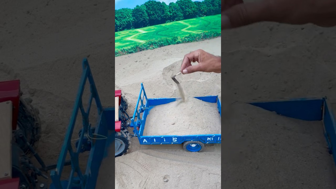 🚜 Mini MF385 Handmade Tractor Hauling Sand with Trolley | Tractor Power Test