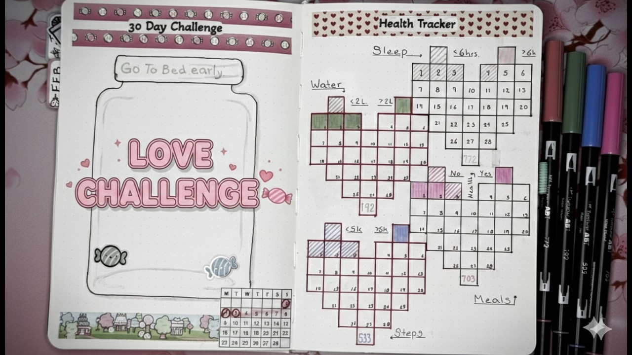 💘 Creating My Valentine’s 30 Day Challenge & Self-Care Tracker | Bujo Spread