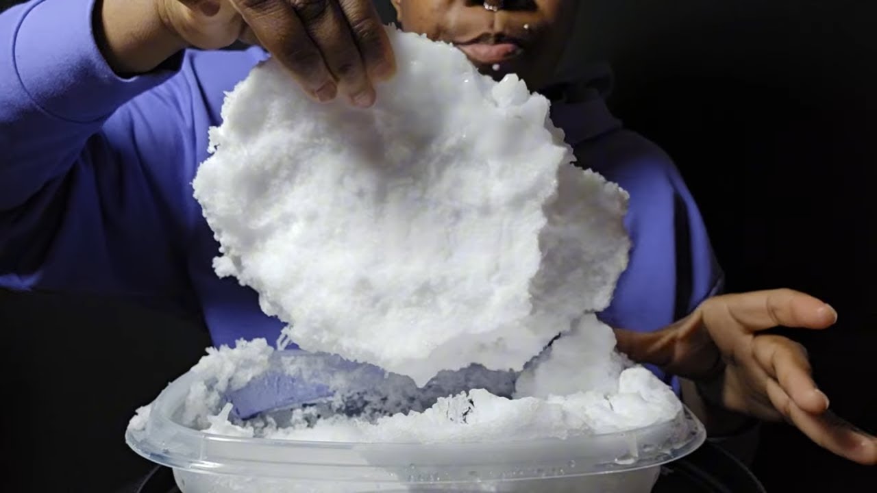 DEEP FREEZER BRICK WITH A COUPLE OF DASHES OF CARBONATED GINGER DRINK ADDED.... #asmr #mukbang