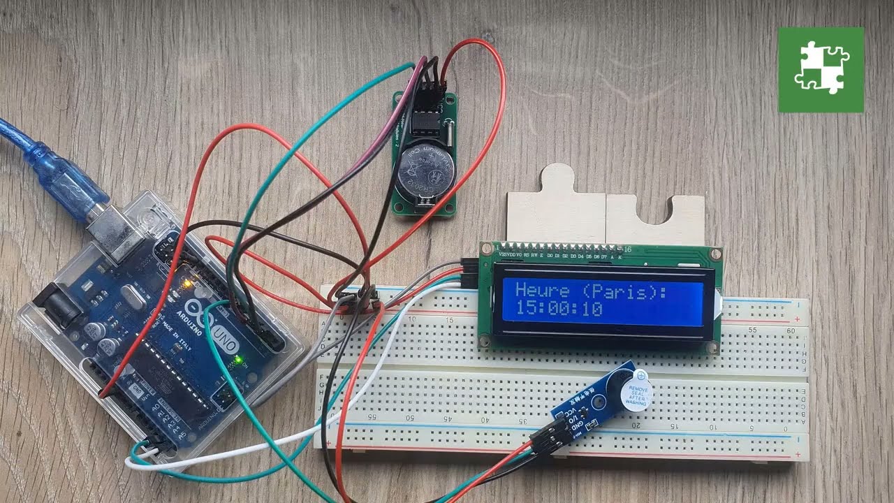 Real Time Clock : Arduino UNO + DS1302 RTC Module + Buzzer + LCD 16x2 I2C // Horloge en temps réel
