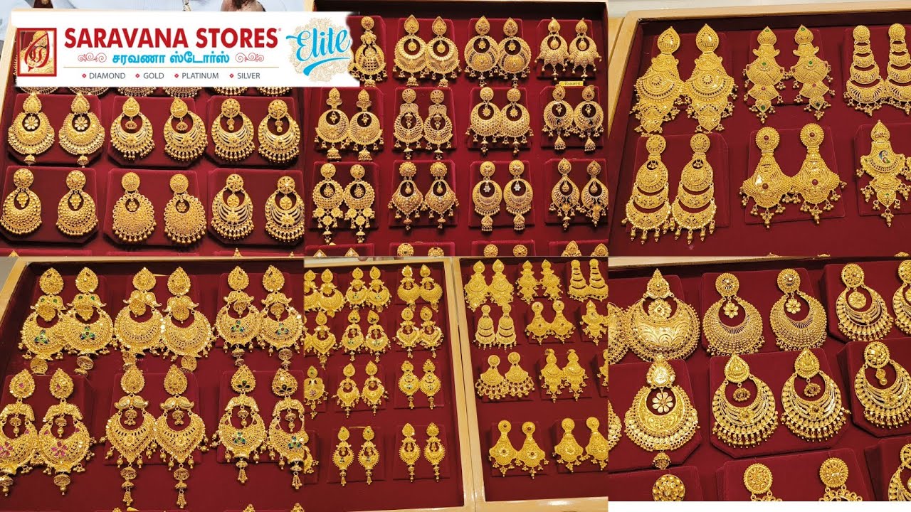 Saravana Elite Gold Fancy Earrings Hollow Turkey Rajkot Chandbali design for wedding collection