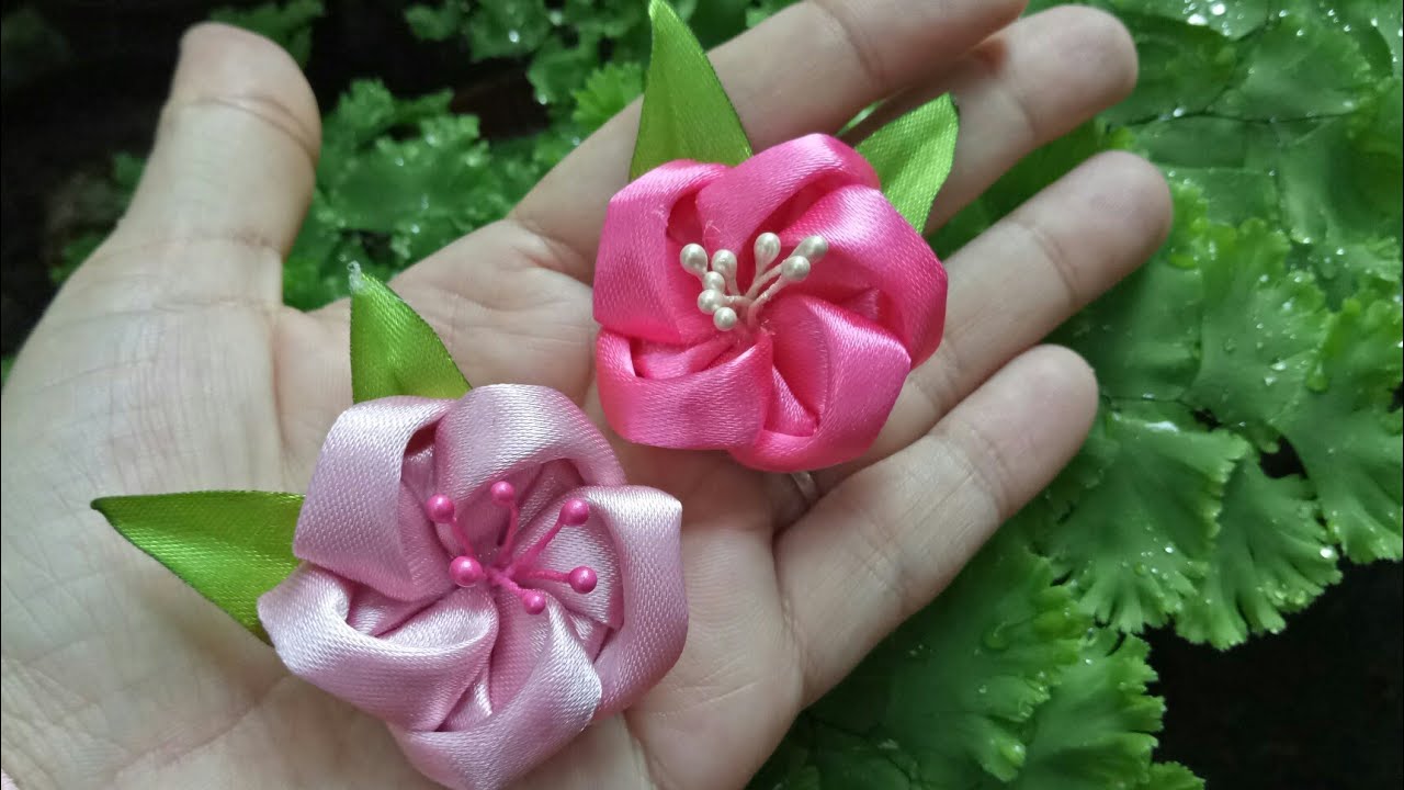 119) DIY - Tutorial || Cara Membuat Bros Bunga Kanzashi || Simple kanzashi flower