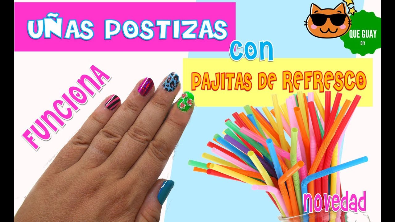 💅 Haz uñas postizas caseras con pajitas de refresco popotes  Decora tus uñas super fácil sorbetes
