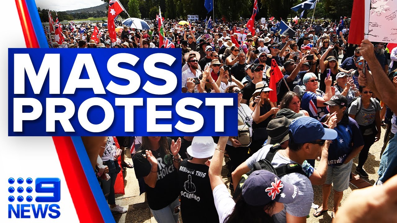 Mass anti-vaccine protest at Parliament House | Coronavirus | 9 News Australia