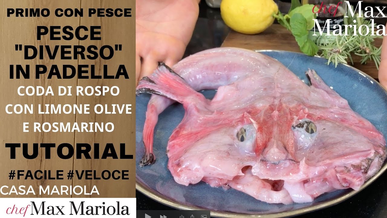 PESCE DIVERSO - IN PADELLA - RANA PESCATIRICE CON OLIVE LIMONE E ROSMARINO