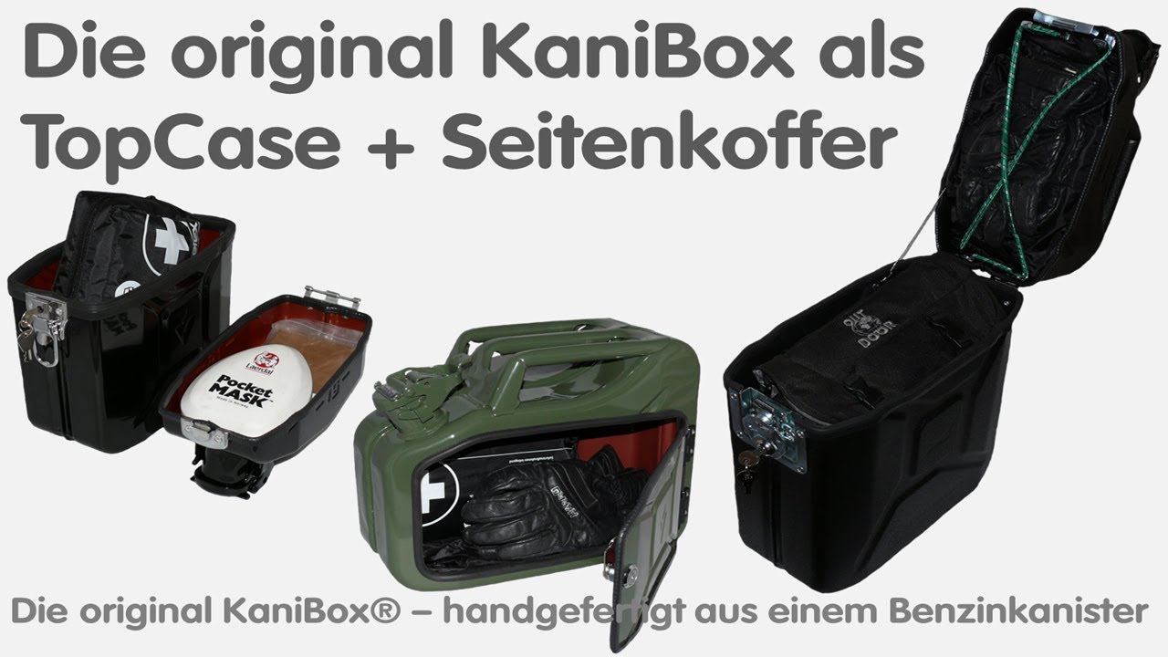 Der KaniBox Benzinkanister als Topcase oder Seitenkoffer zur DIY Montage am Moped und Motorrad