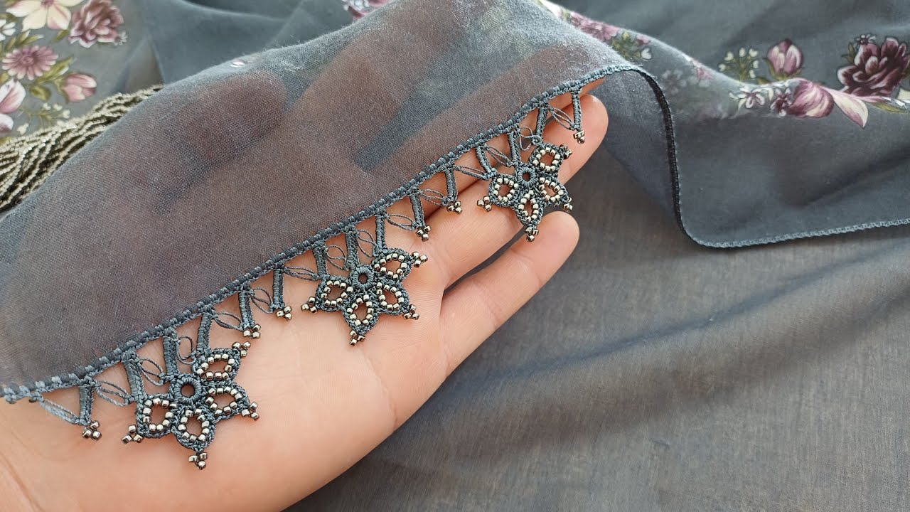 Tek Sırada Yapılan Kalıp Gibi Kum Boncuklu Tığ Oya Modeli 12