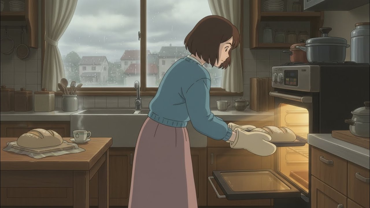 A Cloudy Day in the Quiet Village — Baking Bread and Waiting | Ghibli Calm | #ghibliasmr 