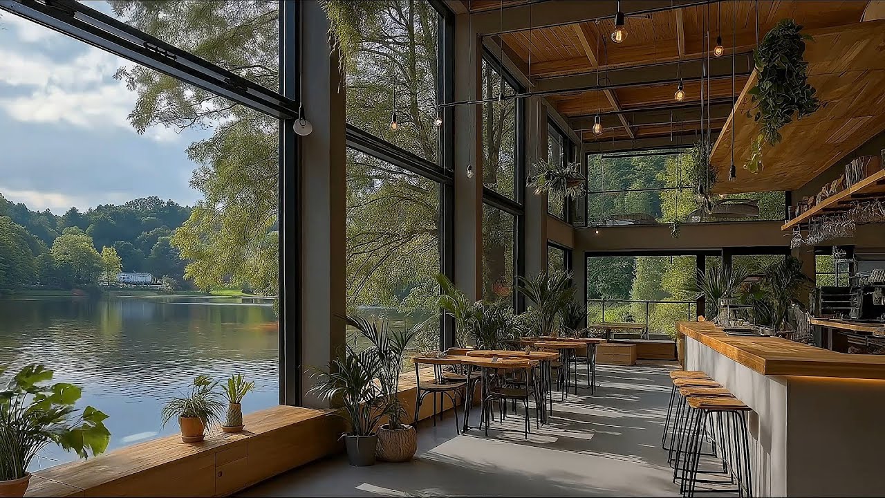 Cozy Forest Cafe Ambience with a Lake View | 3 Hours Nature Sounds for Focus | No Music