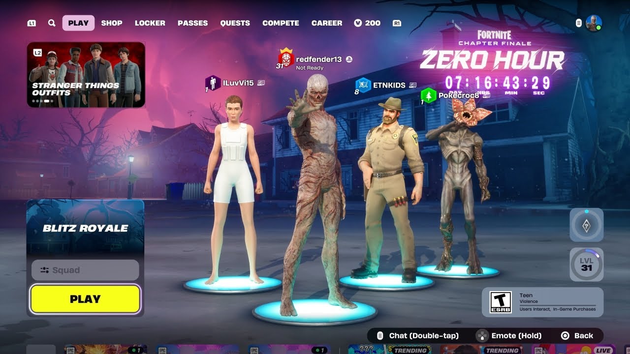 Fortnite Stranger Things Skins Squad Blitz Battle Royale Vecna Gameplay (4-Player Co-Op)
