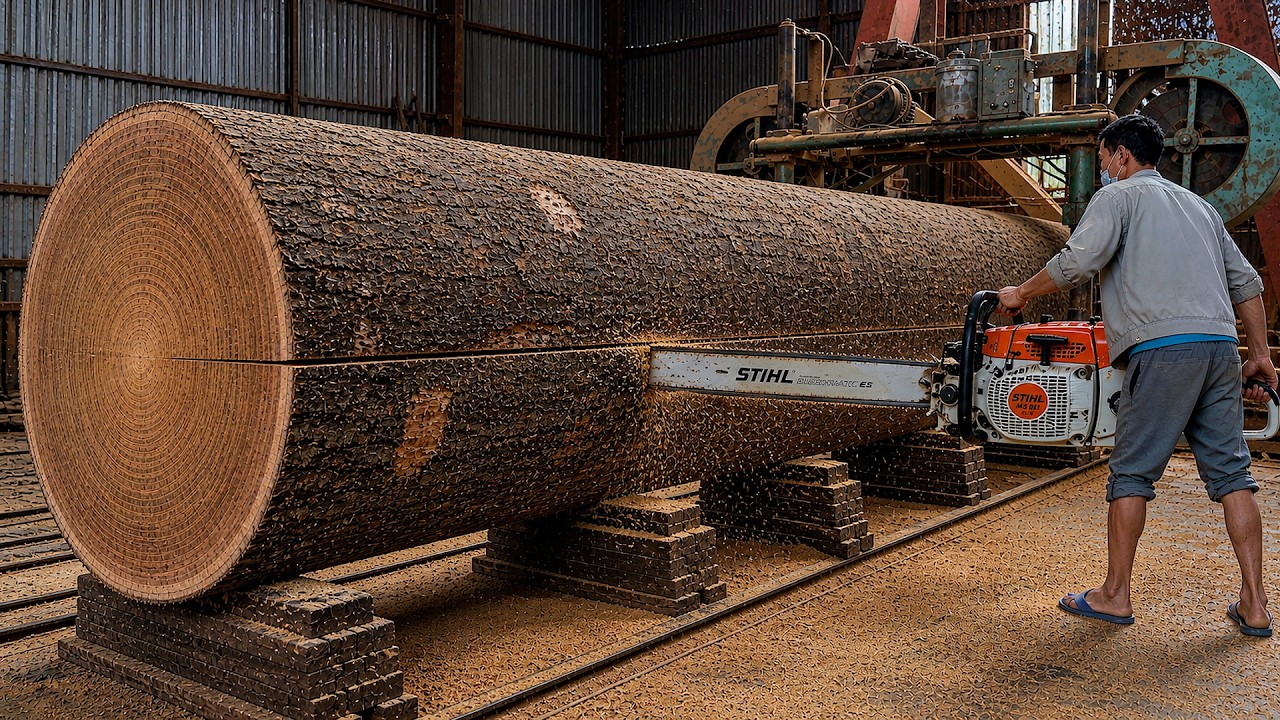 Sawing A 300-Year-Old Oak Log To Create 3 Masterpieces Of Luxurious And Valuable Furniture. DIY