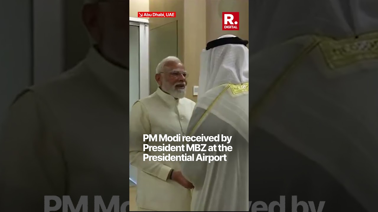 PM Modi Received by UAE President Sheikh Mohamed bin Zayed at Presidential Airport