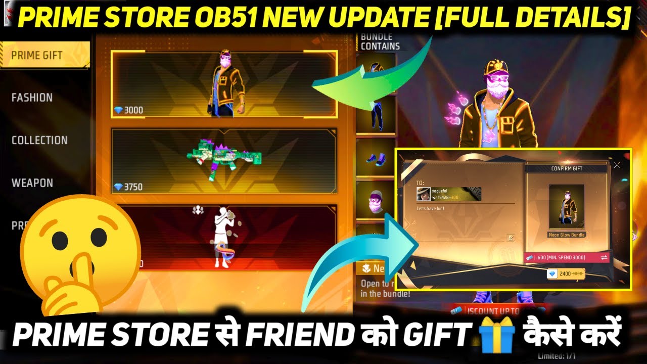FREE FIRE MAX PRIME STORE REVIEWS IN FF OB51 NEW UPDATE GIFT KAISE LE NEON GLOW BUNDLE KAISE MILEGA