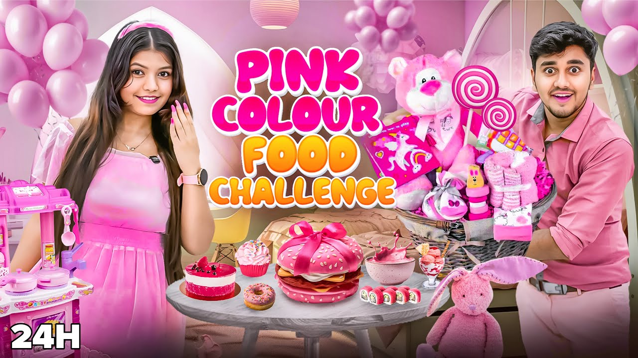 24H pink colour food challenge 🩷😍| Deep Gungun