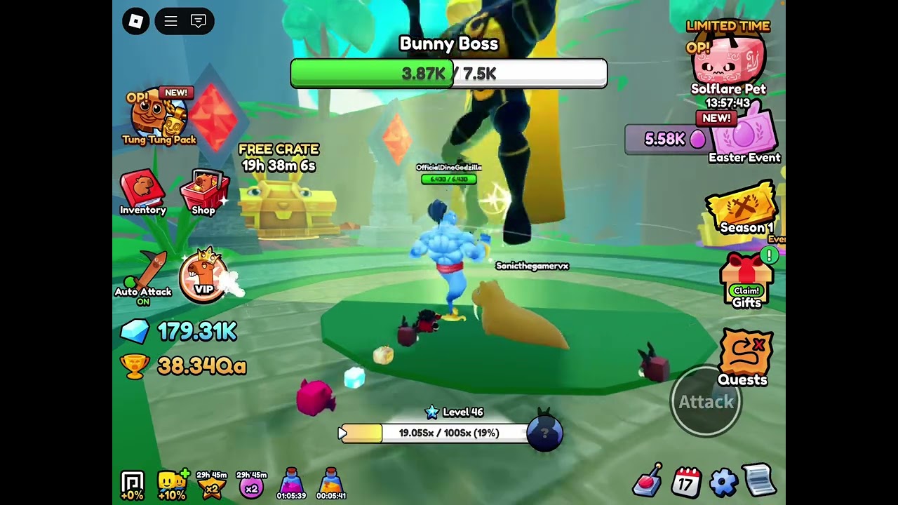 Defeating The Easter Boss with @Sonicthegamerhog_roblox in capybara Evolution!