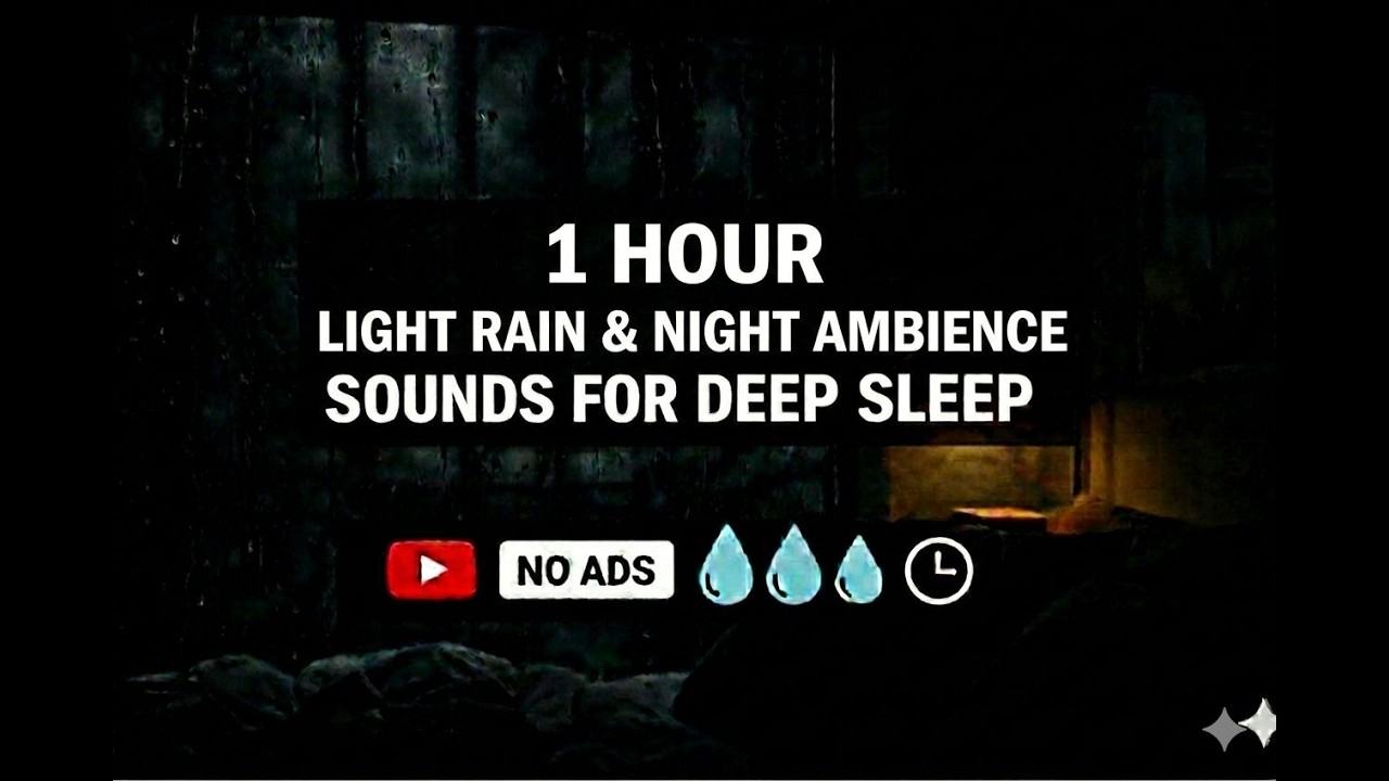 Light Rain for Sleep • Black Screen • No Ads • 1 Hour