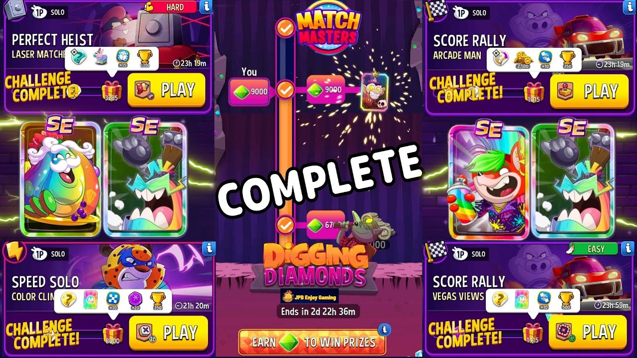 Digging Diamond Complete ✅/4 Solo/ (HARD) Laser Matches/ Color Climb/ Vegas Views/ Arcade Man 