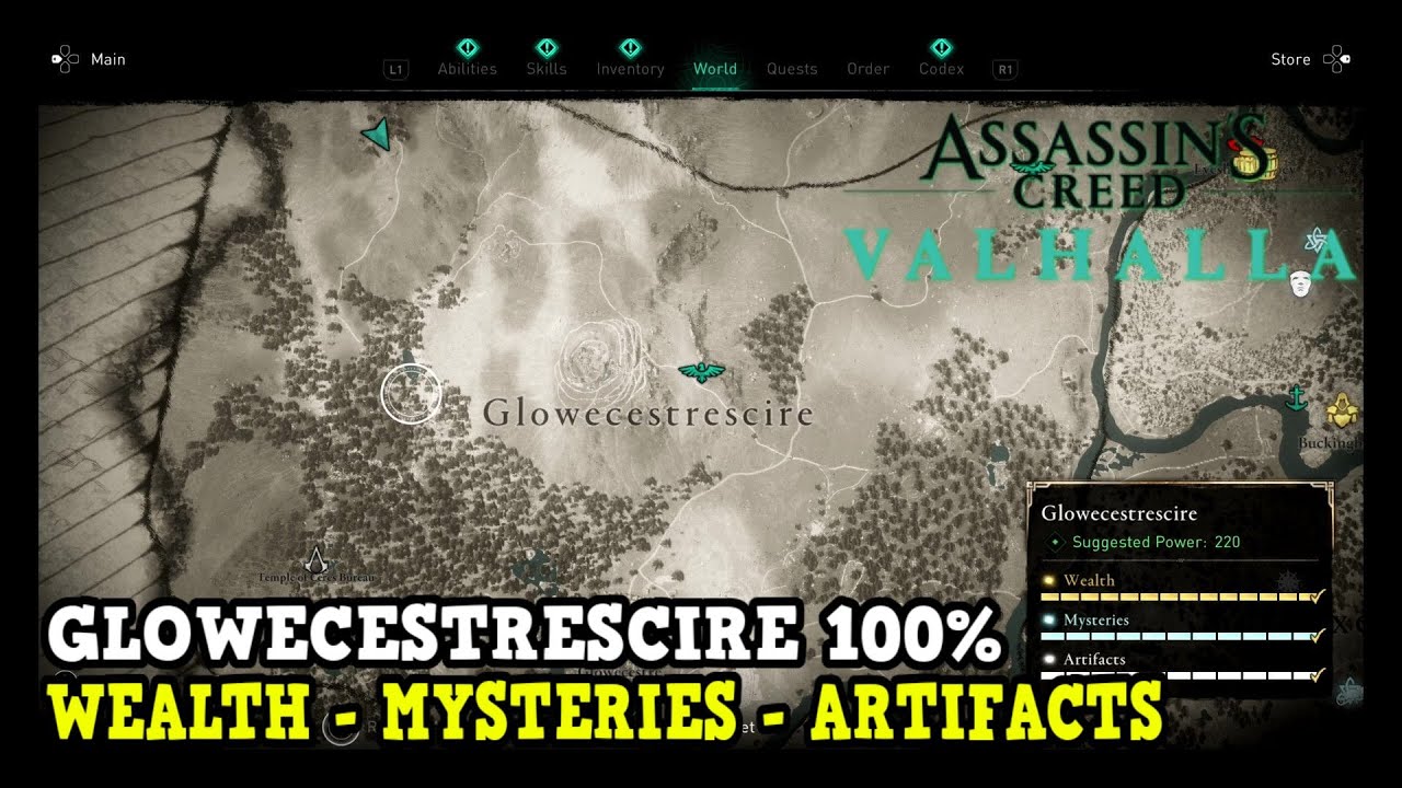 Assassin's Creed Valhalla Glowecestrescire All Collectibles (Wealth, Mysteries, Artifacts)