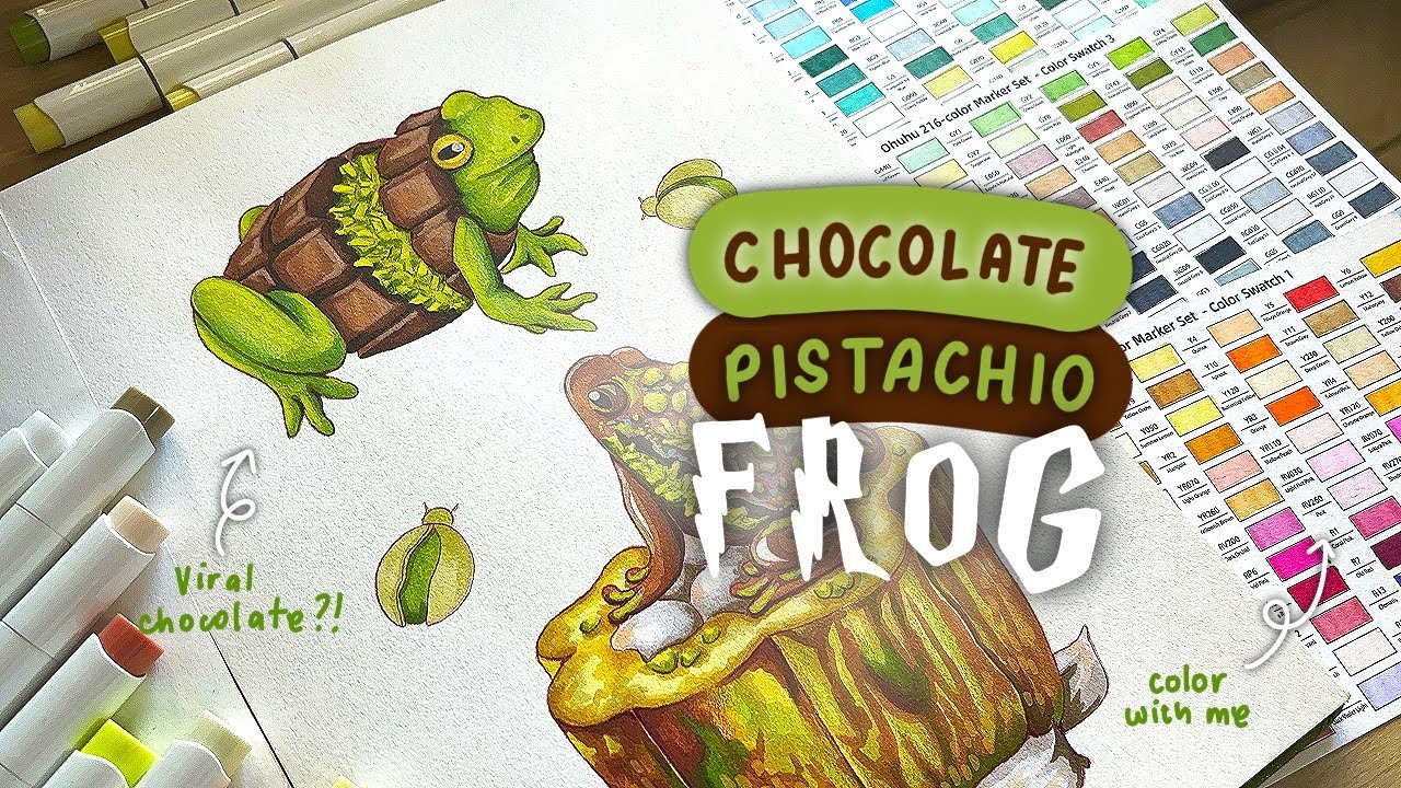 color with me, frog with a twist 🐸🍫+ viral chocolate pistachio | cozy music & art