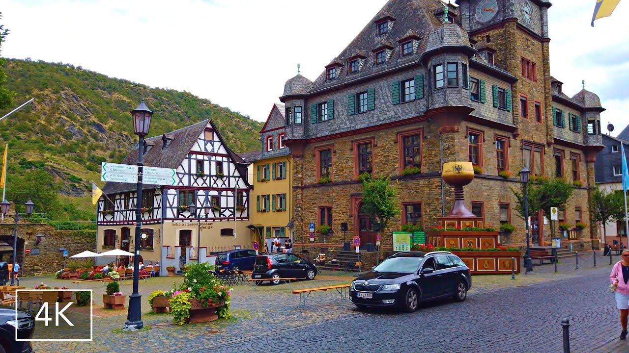 4K Virtual Walk Through Peaceful German Village Along the Rhine - Oberwesel, Germany