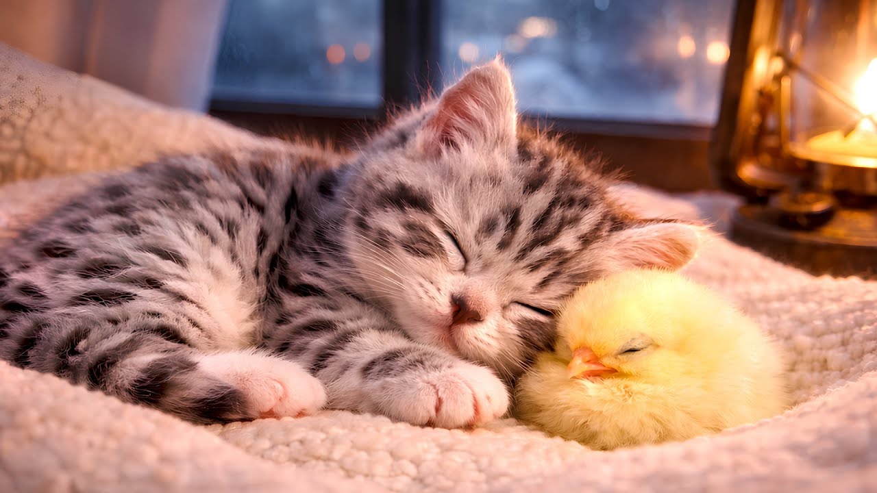 Interspecies Friendship | Kitten and Chick Sleeping Deeply | Cat Sleep Music