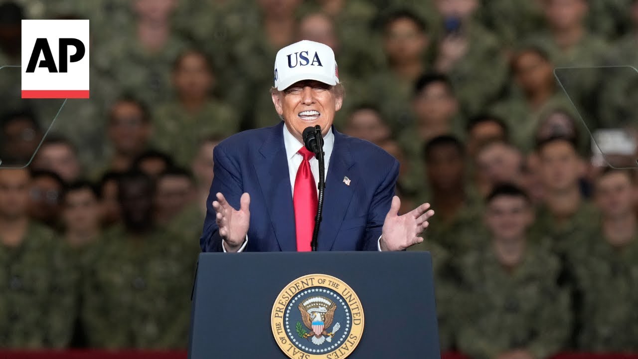 Moments from Trump's speech to US Navy personnel on board aircraft carrier in Japan