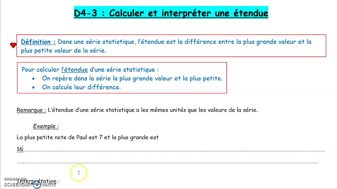 3D4 -3   : Calculer et interpr&eacute;ter une &eacute;tendue