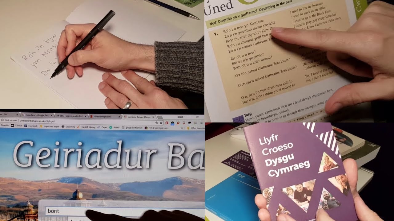 ASMR - Learning Welsh [soft speaking, whisper, reading, writing, books, maps, websites]