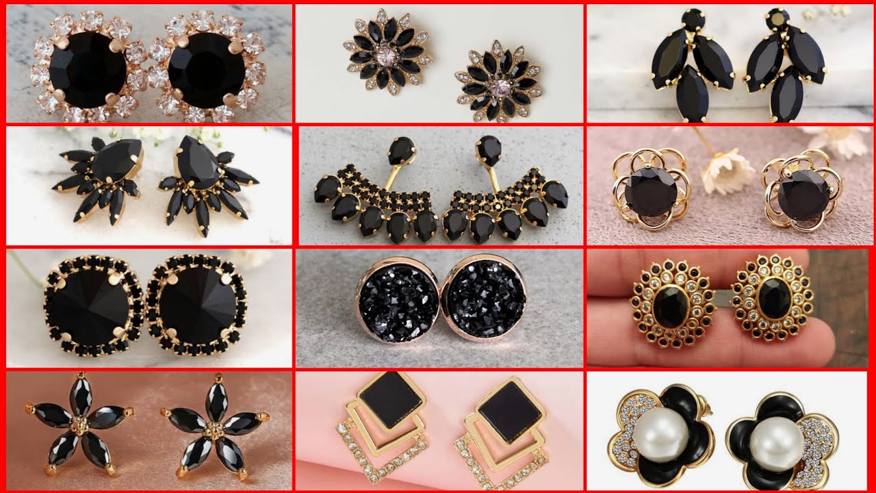 50+ Top black beads gold stud earrings/gold earrings designs/gold earring designs/gold stud earrings