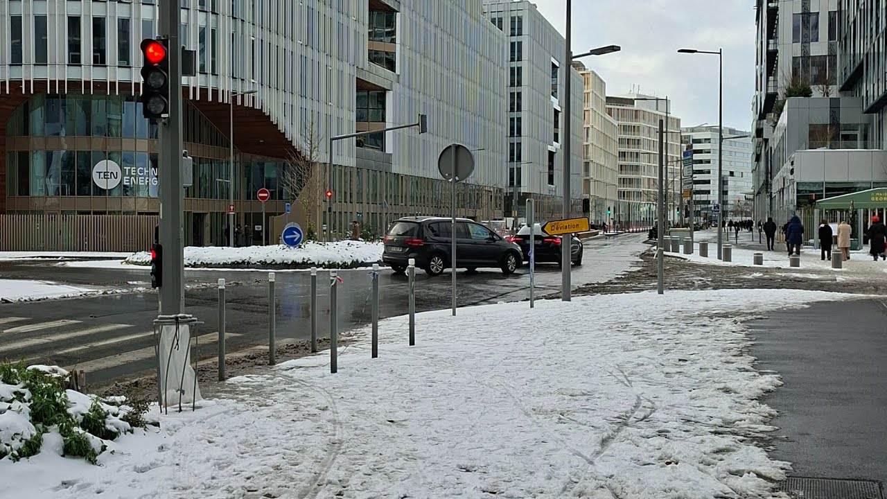 After snowfall paris street