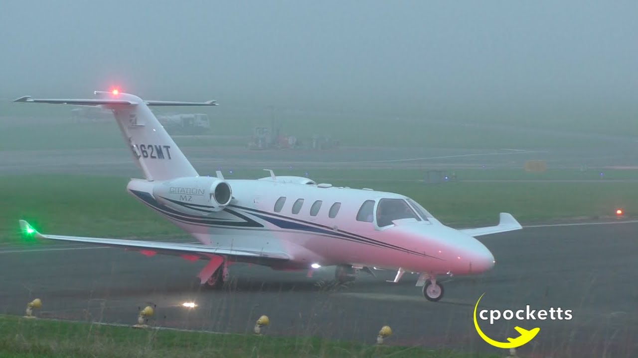 BrandNew Cessna Citation M2 N862MT -Taxi, Shutdown -Extremely foggy takeoff -Gloucestershire Airport