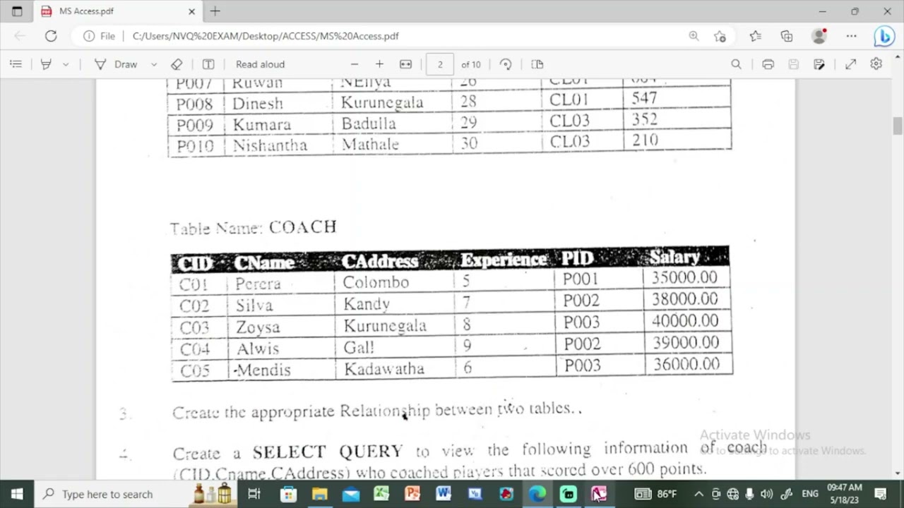Microsoft Access Practical Paper Discussion #06