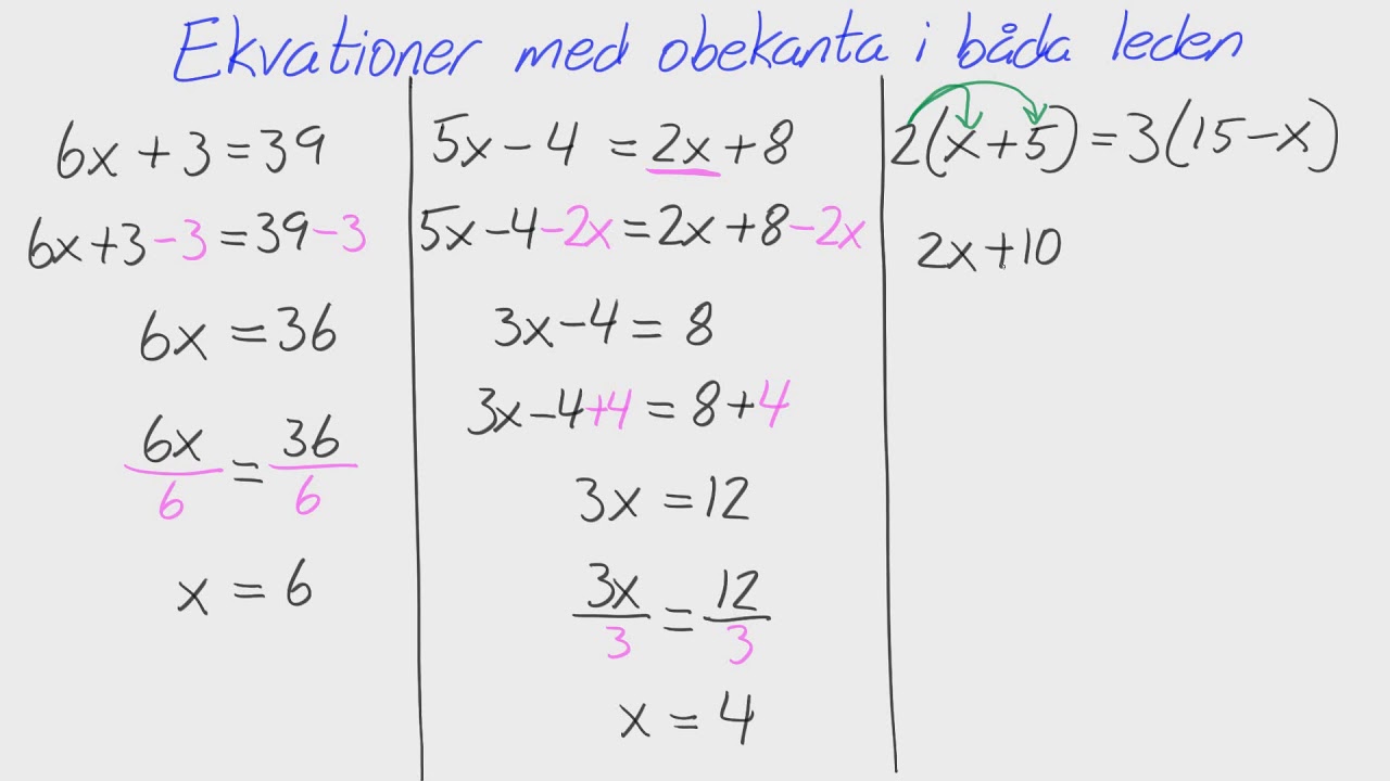 Åk 9 - Adam - Uttryck, ekvationer och funktioner - Ekvationer med obekanta i båda leden