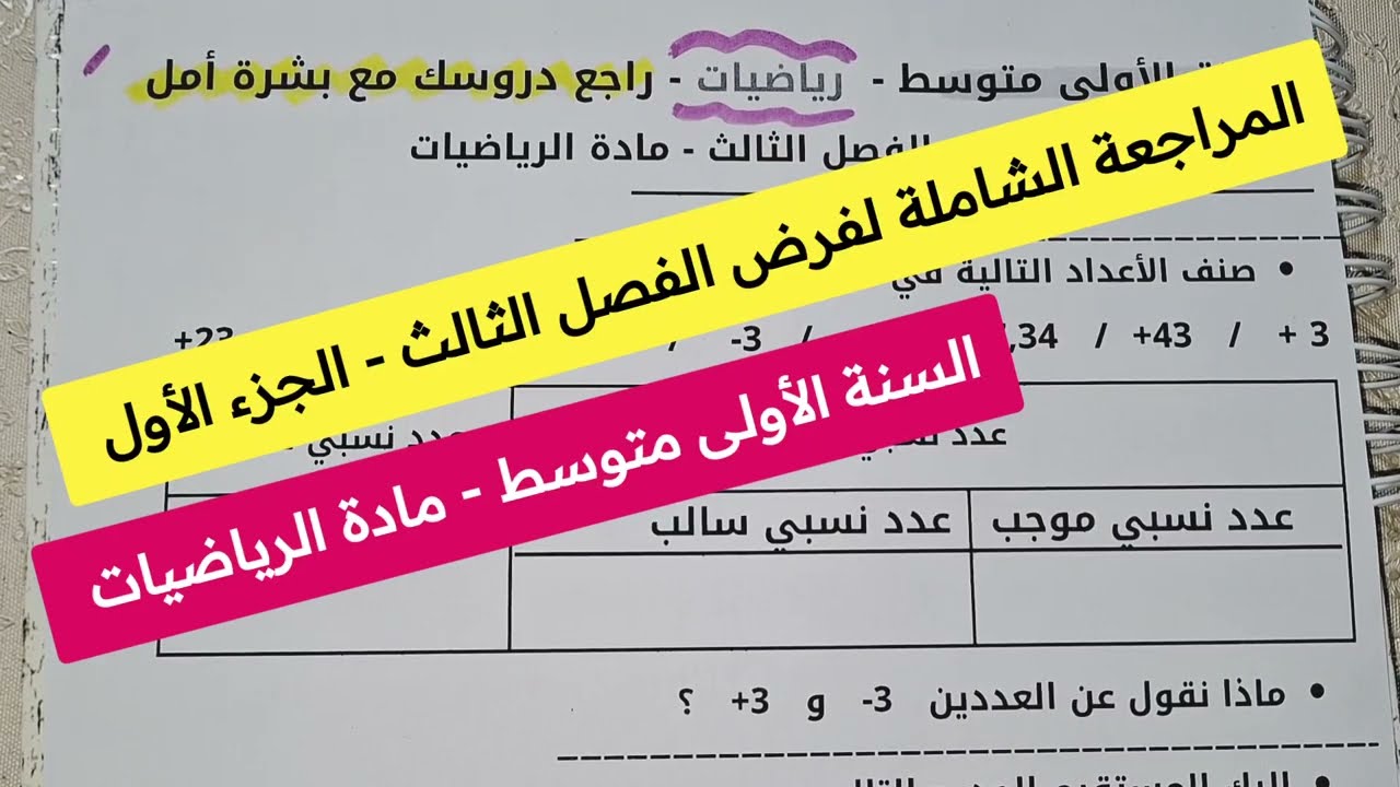 مراجعة شاملة لفرض الفصل الثالث مادة الرياضيات  للسنة الأولى متوسط