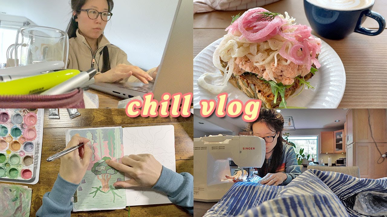 Chill Vlog 🍵 cafe, art, sewing clothes, relaxing music *no talking*