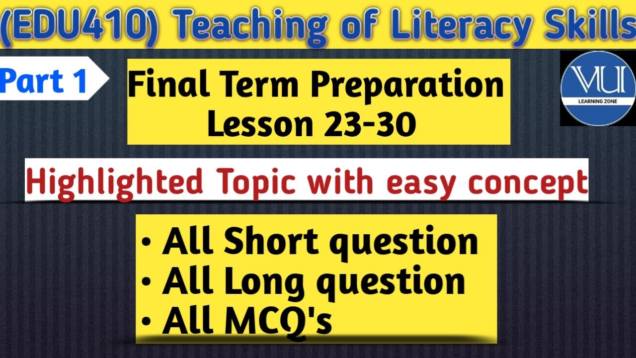 Edu410 Finalterm Preparation lesson 23-30|Edu410 important mcqs, short/long question|Easy Concept